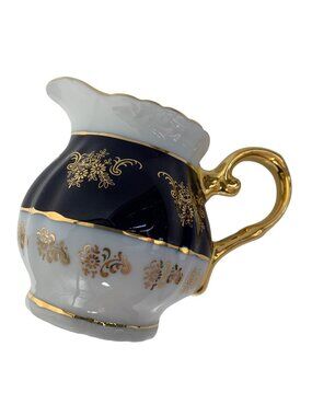 VTG Y2K A.I Czech Republic Small Porcelain Cream Pitcher Floral Cobalt Blue